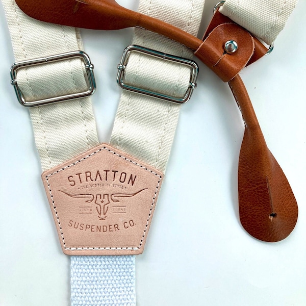 Vintage Western Canvas Suspender Straps with Cotton Webbing - BUTTON Leather