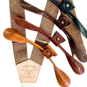 Tirantes de lino color nuez moscada: tirantes de boda hechos a mano con botones para novios y padrinos de boda. Prendas formales rústicas para otoño y eventos vintage.