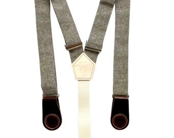 Olive Linen Women’s Suspenders – Magnetic Leather Clasp Braces | Handmade USA Vintage-Inspired Accessory for Casual & Capsule Outfits