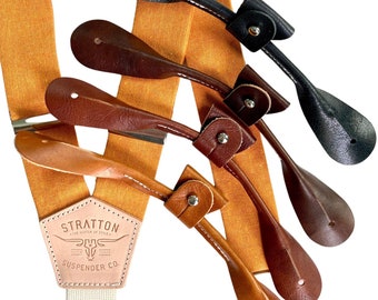 Oranje linnen knoopbretels mandarijn – vintage bruiloft bretels | Handgemaakte accessoires voor bruidsjonkers