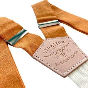Tangerine Orange Linen Wedding Suspenders – A Modern Alternative to Clip-Ons | Formal Menswear, Groomsmen Gift, and American Workwear