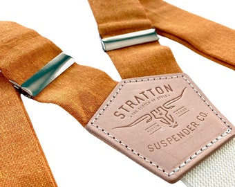 Mandarijnoranje linnen bruiloftbretels – een modern alternatief voor clip-ons | Formele herenkleding, cadeau voor bruidsjonkers en Amerikaanse werkkleding