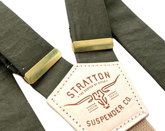 Olive Green Wedding Suspenders – Rustic Button-On Groomsmen Suspenders, Sage Green Suit Accessories, Handmade Leather Suspenders