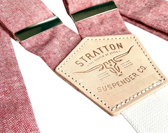 Tirantes con cierre magnético en color rojo cereza: la mejor alternativa a los de clip / Ropa de boda americana tradicional para hombre