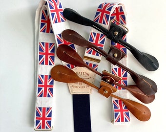 Union Jack Coronation Day Leather BUTTON ON Suspenders