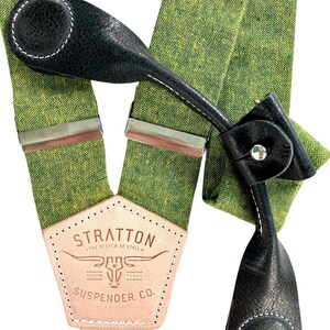 Chartreuse Green wedding Suspenders with Black Leather Magnetic Clasps