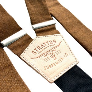 Cinnamon Brown Linen Suspenders – Vintage Button-On Wedding Suspenders for Groomsmen, Rustic Menswear, Handmade Leather Braces