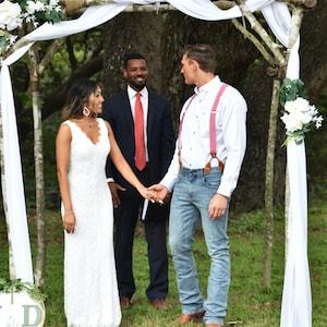Rustic Red Linen Wedding Suspenders with Magnetic Clasps - Groomsmen Gift by Stratton Suspender Co.