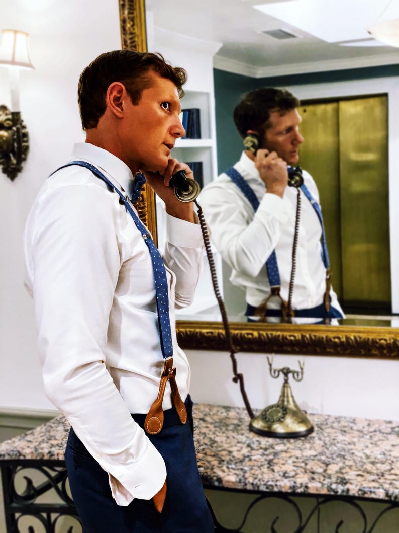 Stratton Suspender Co. Blue Polka Dot Suspenders with Magnetic Clasps