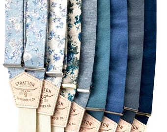 Interchangeable Linen Suspender Straps Only– Wedding Suspenders, Groomsmen Attire, Blue & Floral Formal Men's Accessories, STRAPS ONLY