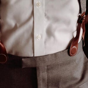 Leather Wedding Suspenders for Groomsmen by Stratton Suspender Co. in formal wear