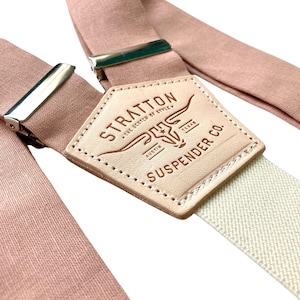 Dusty Rose Linen Wedding Suspenders – Button-On Groomsmen Gift | Handmade Luxury Braces for Groom & Suit