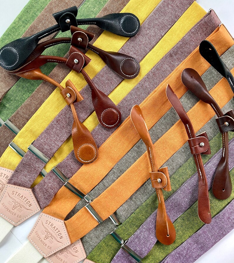 Bold Color Wedding Suspenders with Leather attachments
