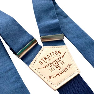 French Blue Linen Wedding Suspenders – Vintage-Inspired Button-On Braces for Groomsmen, Groom & Classic Formalwear