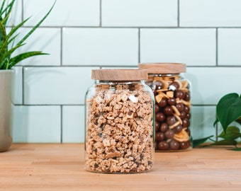 Set of 2 beautiful storage jars with wooden lids 1200ml in country house style | Storage, kitchen cabinets & pantry storage