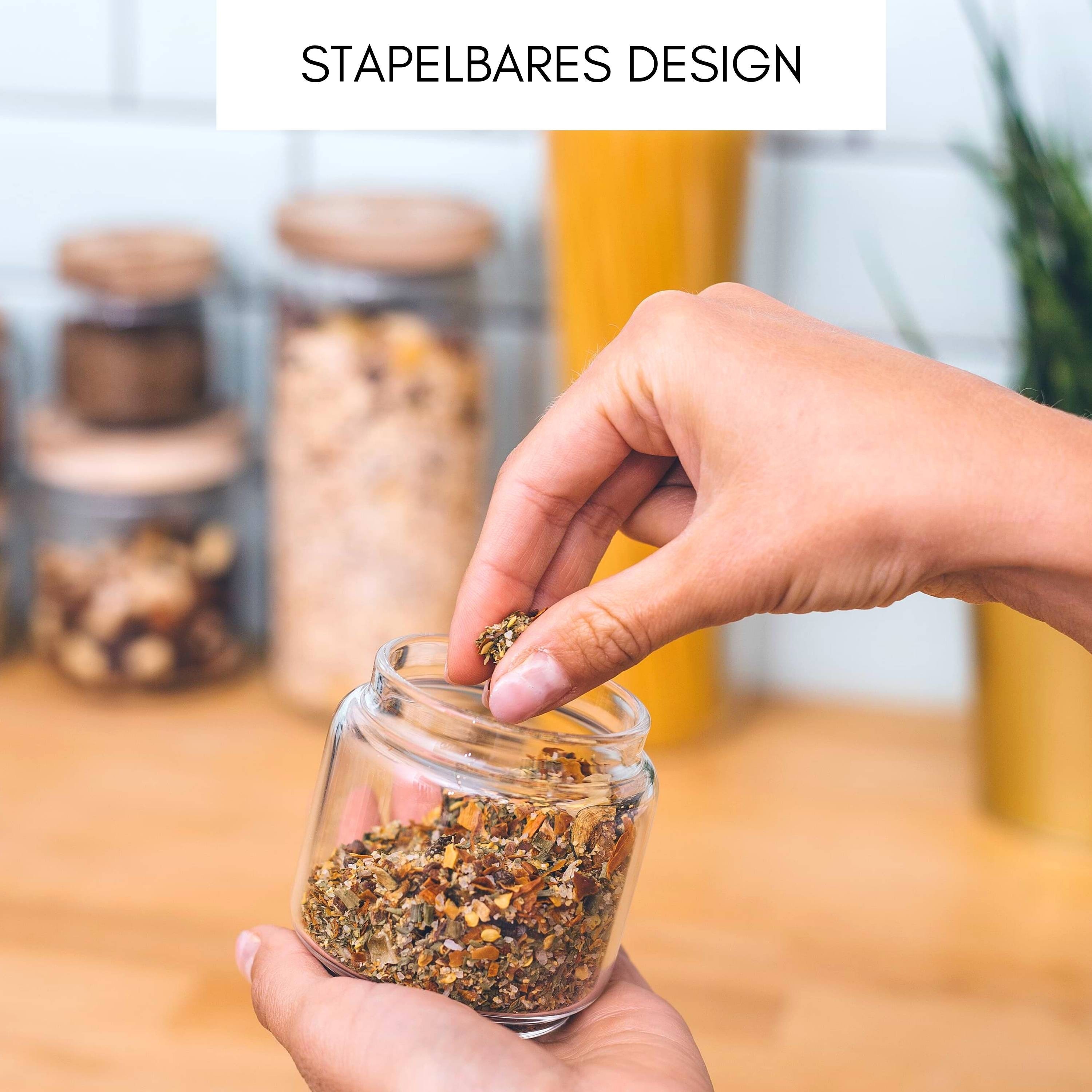 Set of 6 Spice Jars With Wooden Lids 150ml Mini Glass Storage Jars for