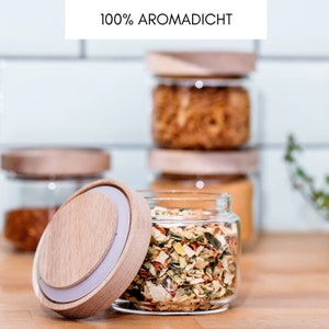 4er Set mini Vorratsgläser mit Holzdeckel 300ml mundgeblasen Gewürzgläser, Nachhaltige Vorratsdosen aus Glas/Aufbewahrungsdosen 画像 3