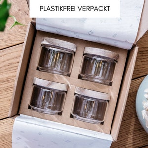 4er Set mini Vorratsgläser mit Holzdeckel 300ml mundgeblasen Gewürzgläser, Nachhaltige Vorratsdosen aus Glas/Aufbewahrungsdosen 画像 6