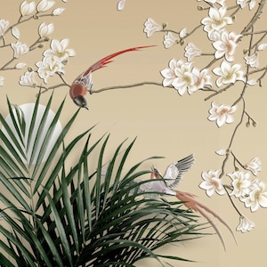 Chinoiserie Flowers and Birds Wallpaper, Birds, Peel and Stick Mural Poster Classic Art Living Room Bedroom Self Adhesive Wall Poster