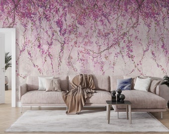 Beautiful Wisteria Vine Hanging, Wisteria Wallpaper, Wisteria Wall Mural, Peel and stick mural poster Wall decoration Floral Wallpaper