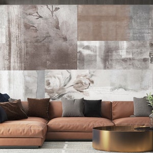 Watercolor Flowers Wallpaper, Tile Pattern Wallpaper, Peel and Stick Mural Poster Classic Art Living Room Bedroom Self Adhesive Wall Poster