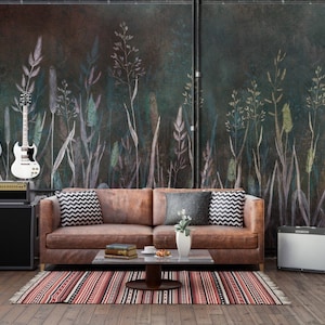 Watercolor Wild Flowers, concrete Wallpaper, Peel and stick mural poster Wall decoration Floral Removable Wallpaper