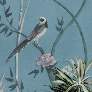Chinoiserie Flowers and Birds Wallpaper, Blue Birds,  Peel and Stick Mural Poster Classic Art Living Room Bedroom Self Adhesive Wall Poster