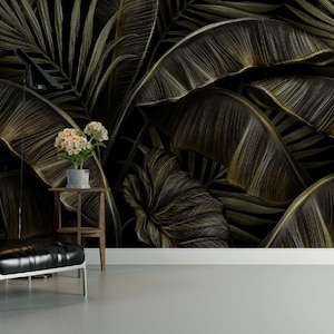 Gold Tropical Leaves Mural Wallpaper. Peel and Stick Wallpaper Removable Wall Art, nonvowen wallpaper