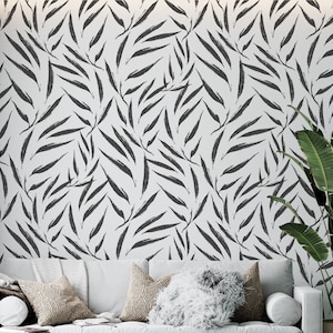 Carta da parati monocromatica in foglie tropicali, murale di carta da parati moderna minimale, carta da parati per il bagno d'ingresso della camera da letto, peeling e bastone murale rimovibile