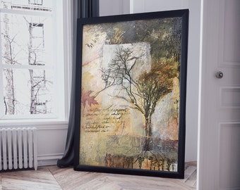 Alberi Collage su pittura ad olio Carta da parati da parete, Peel and Stick Poster murale Classic Art Living Room Camera da letto Poster da parete autoadesivo