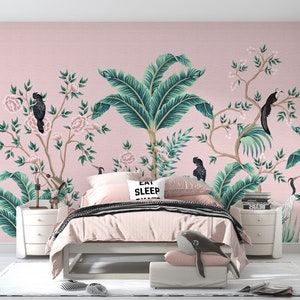 Chinoiserie Flowers and Birds Wallpaper, Birds, Peel and Stick Mural Poster Classic Art Living Room Bedroom Self Adhesive Wall Poster