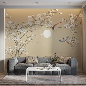 Chinoiserie Fiori e Uccelli Carta da parati, Uccelli, Peel and Stick Poster murale Arte classica Soggiorno Camera da letto Poster da parete autoadesivo