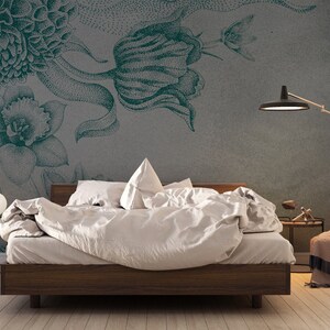 Papel pintado de diseño personalizado. Líneas negras y flores Peel and Stick Wall Sticker Minimalista Diseño escandinavo Removable Wall Art