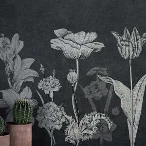 Damask Design Wallpaper, Peonies Flowers Wallpaper, Peel and Stick Mural Poster Classic Art Living Room Bedroom Self Adhesive Wall Poster
