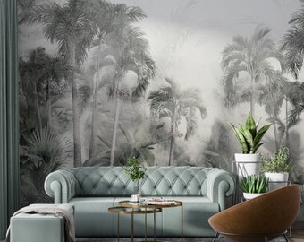 Peel and Stick Wall Sticker Minimalistic Scandinavian Design Removable Wall Art Trees and fog themed wallpaper sample