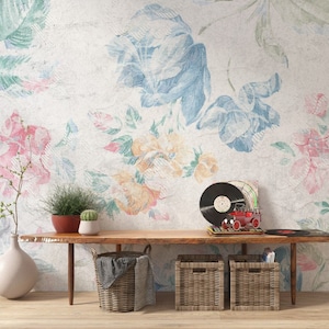 Pfingstrosen Blumen und Blätter auf weißem Hintergrund Peel and Stick Wandbild Wanddekoration Floral Tapete skandinavisches Design abnehmbar