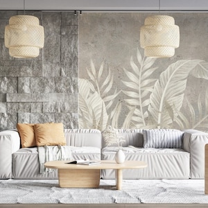 Esotiche grandi foglie tropicali su sfondo di cemento Carta da parati autoadesiva Peel and Stick Wall Sticker Decorazione da parete rimovibile