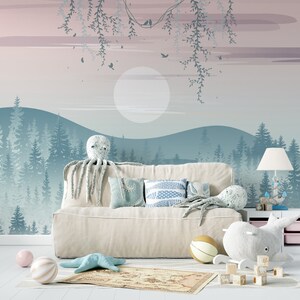 Sun Mountains Plains Thementapete. Peel and Stick Wandsticker Minimalistisches skandinavisches Design abnehmbare Wandkunst