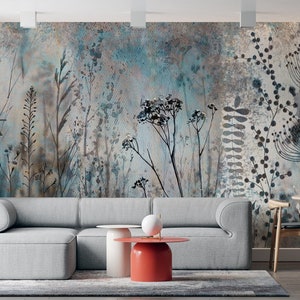 Aquarelle Fleurs sauvages, Papier peint abstrait, Peel et bâton affiche murale Décoration murale Papier peint floral Design scandinave Amovible
