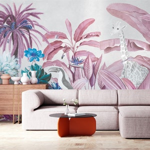 Tropische Wald Thema Tapete. Peel and Stick Wandsticker Minimalistisches skandinavisches Design abnehmbare Wandkunst