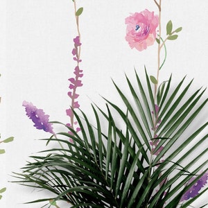 Peonies flowers and Hydrangea on White Background Peel and stick mural poster Wall decoration Floral Wallpaper Scandinavian Design Removable