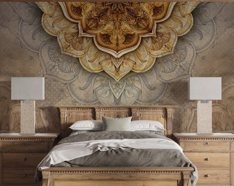 Antik Damast Design Tapete braun und gelb Farbe Peel and Stick Wandbild Poster klassische Kunst Wohnzimmer Schlafzimmer selbstklebend WandPoster