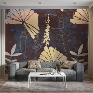 Colorido papel tapiz de hojas tropicales. Floral & Tropical Peel and Stick Wall Sticker Minimalista Diseño escandinavo Arte de pared extraíble