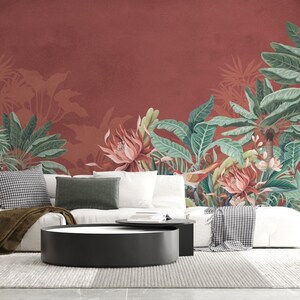 Tropical Leaves Wallpaper. Botanic green leaves,  banana leaves removable wallpaper, Peel And Strick wallposter,Design wallpaper
