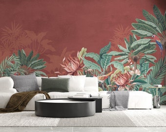 Tropical Leaves Wallpaper. Botanic green leaves,  banana leaves removable wallpaper, Peel And Strick wallposter,Design wallpaper