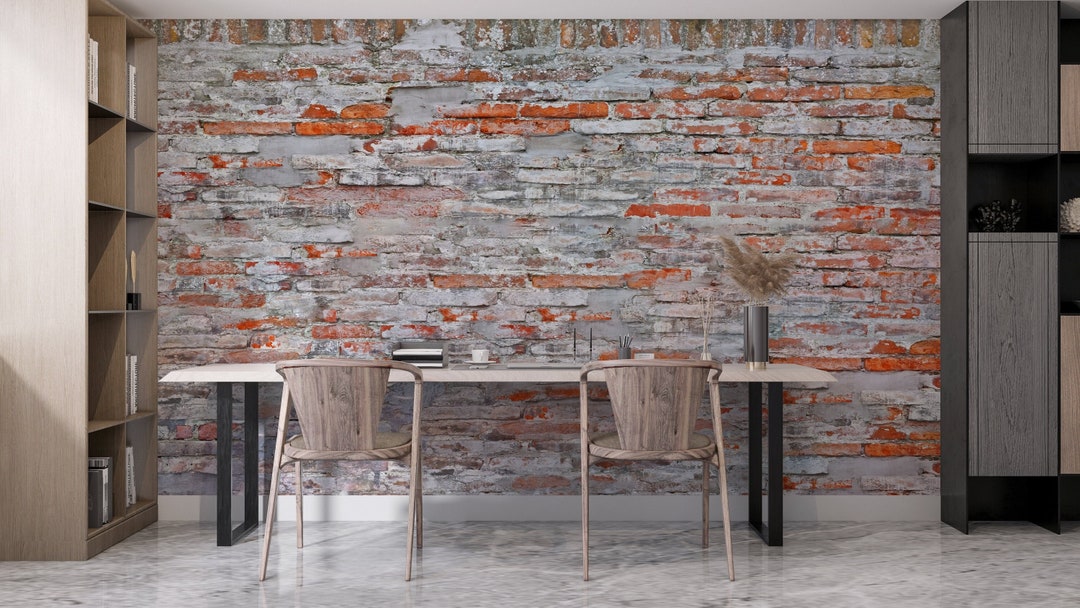Old Style Red Grey Brick Wall Peel and Stick Wallpaper Removable Wall ...