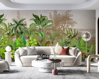 Tropische große Blätter und Bäume Tapete Peel and Stick Tapete abnehmbare Tapete, Wandkunst Wohnzimmer, Schlafzimmer Tropische Tapete