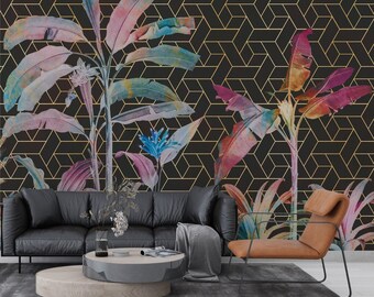 Colorful design painted wallpaper. Peel and Stick Wall Sticker  Minimalistic Scandinavian Design Removable Wall Art