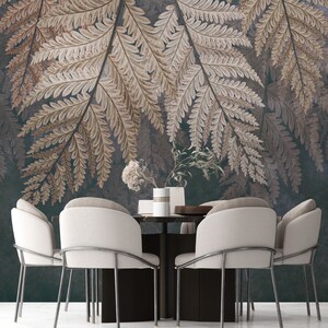 Tropical Tree Leaves Wallpaper, Bronze Leaves Wallpaper, Botanic Leafs Removable Wallpaper  Peel And Strick Wall Mural Design Wallpaper