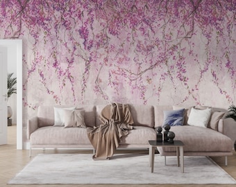 Beautiful Wisteria Vine Hanging, Wisteria Wallpaper, Wisteria Wall Mural, Peel and stick mural poster Wall decoration Floral Wallpaper